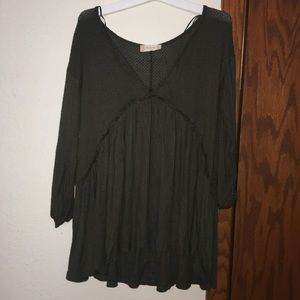 Alter’d State Olive Waffle Knit Long Sleeve Top